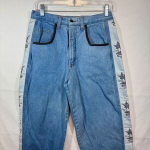Lupo Line Jeans Dragon Print Side Stripe‎ Denim Pants Light Wash Italy Sz Large
